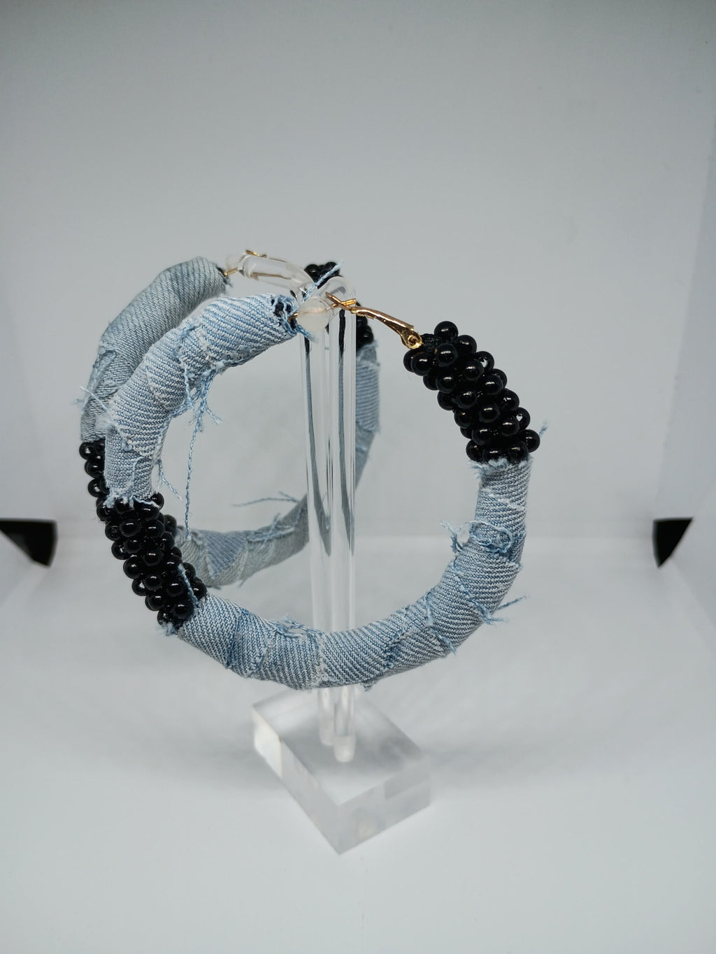 Midnight Denim & Pearls Bliss Hoops