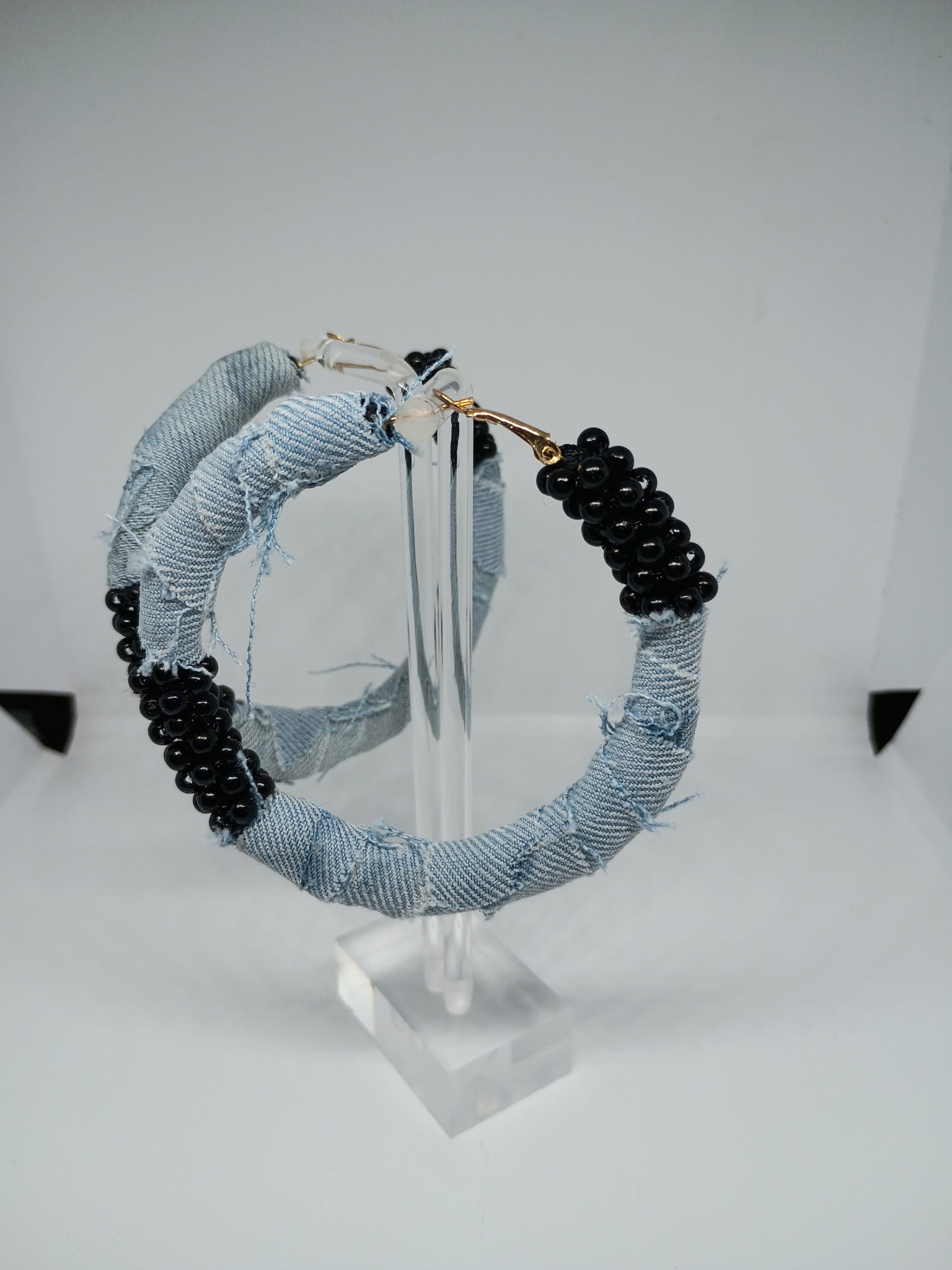 Midnight Denim & Pearls Bliss Hoops