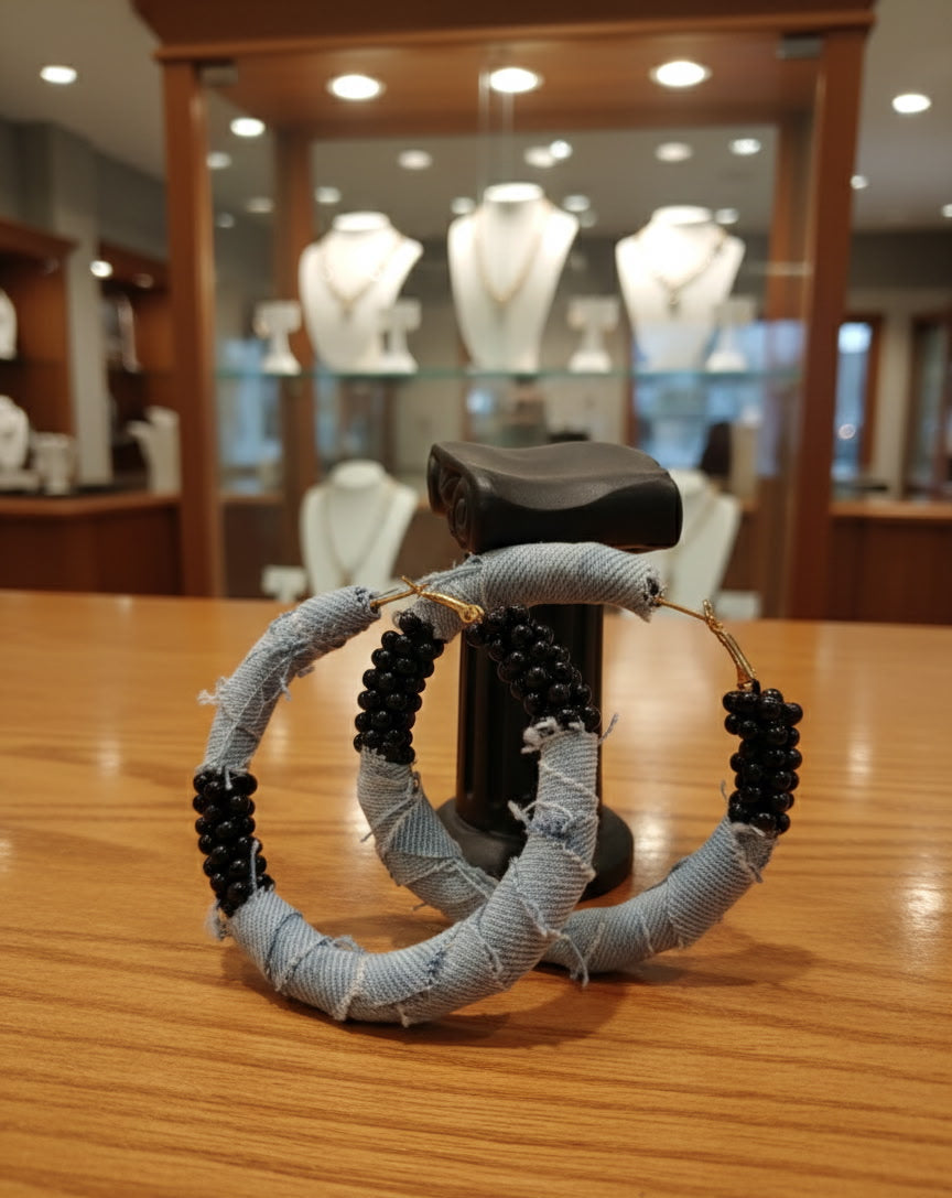 Midnight Denim & Pearls Bliss Hoops