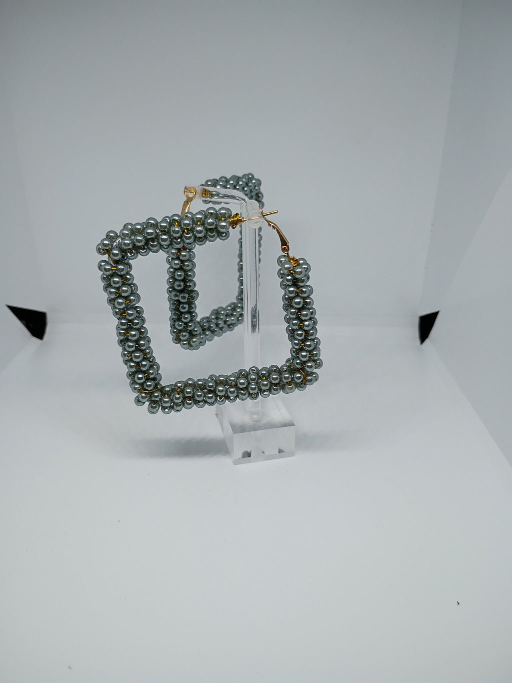 Square Pearl Hoop Earrings