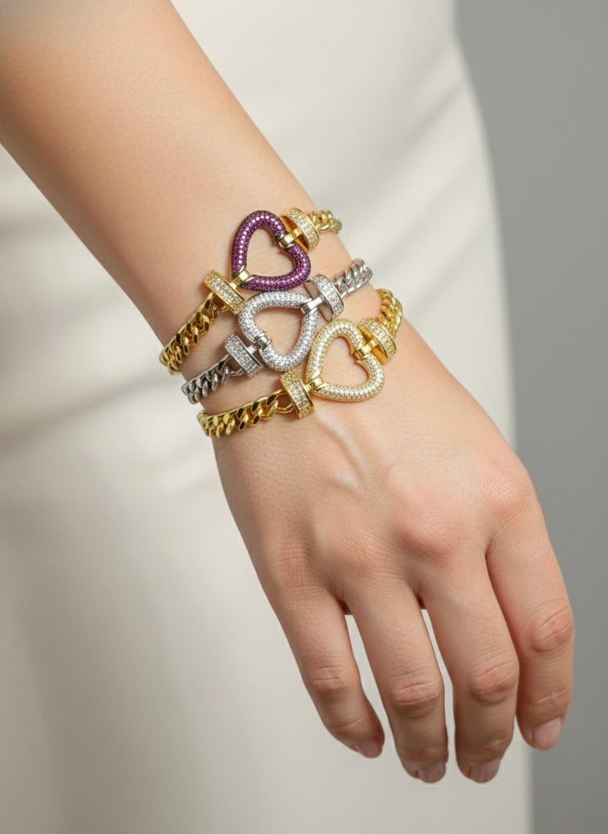 Heart-Link Pavé Bracelet