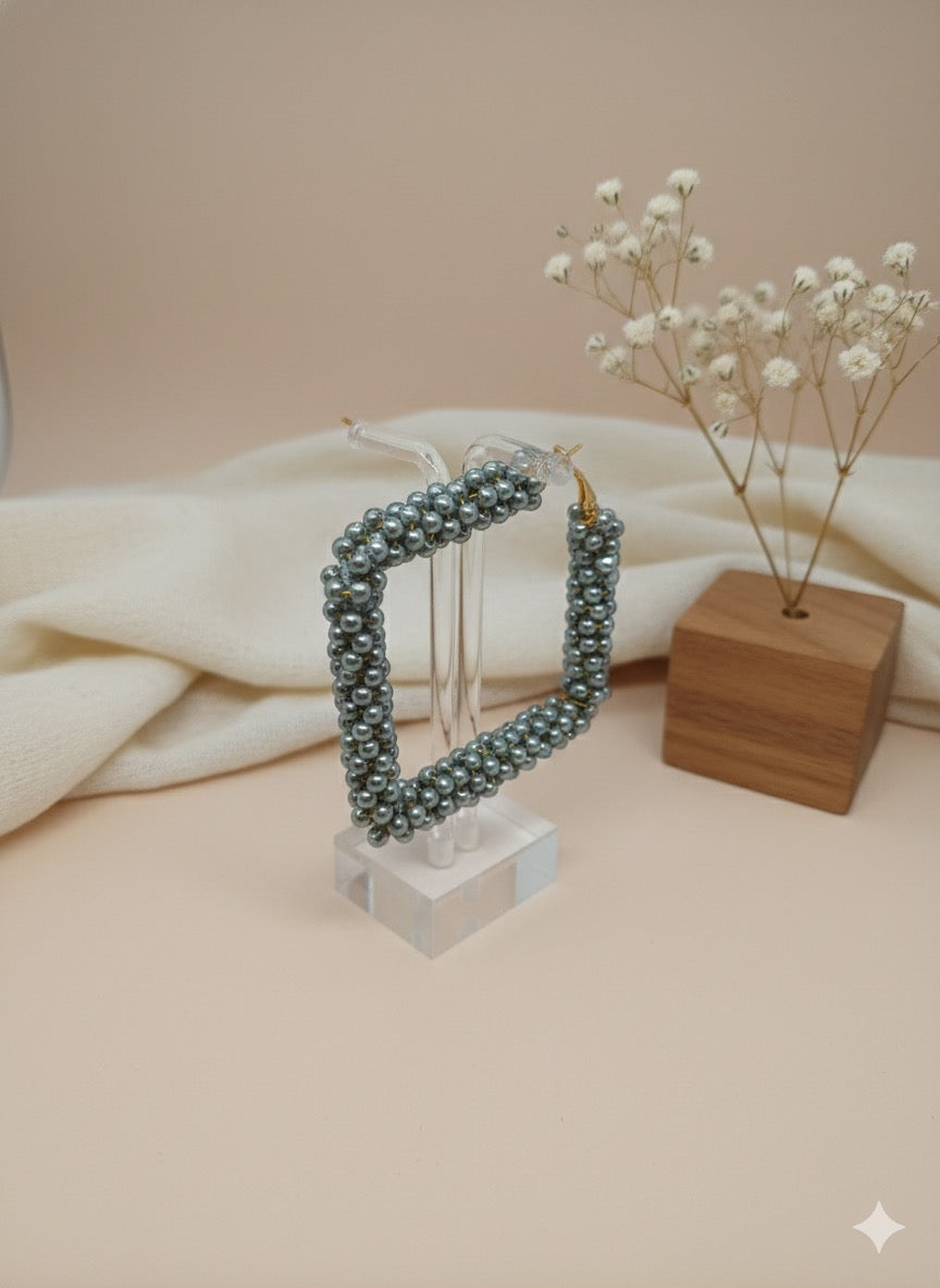 Square Pearl Hoop Earrings